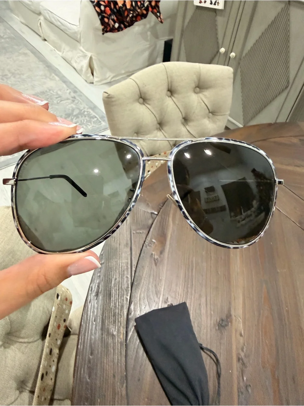 Saint Laurent Tortoiseshell-Edge Aviator Sunglasses with Black Lenses